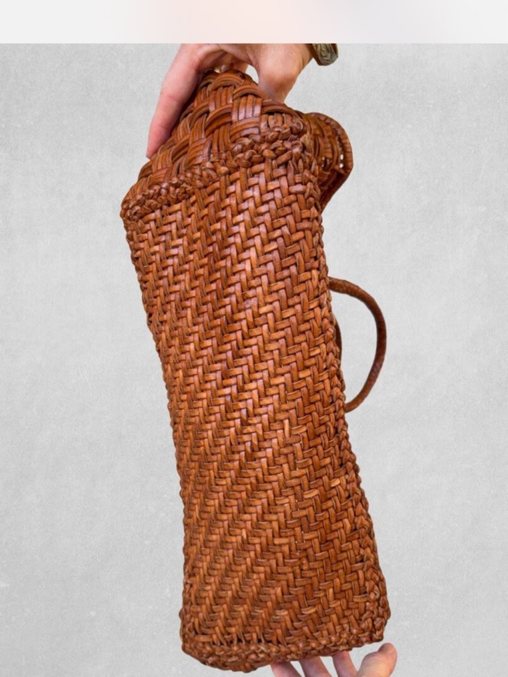 DRAGON DIFFUSION Woven Leather Tote Bag in Cognac Brown - Picture 5 of 6